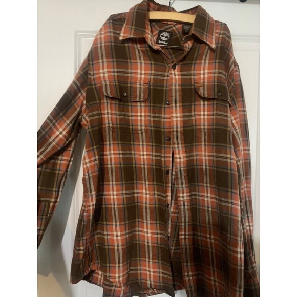 Timberland Mens Brown Plaid Button Up Long‎ Sleeve Collared Shirt Size M NEW - Picture 4 of 4